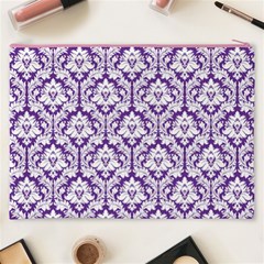 Royal Purple Damask Pattern Cosmetic Bag (XXXL) from ArtsNow.com Back