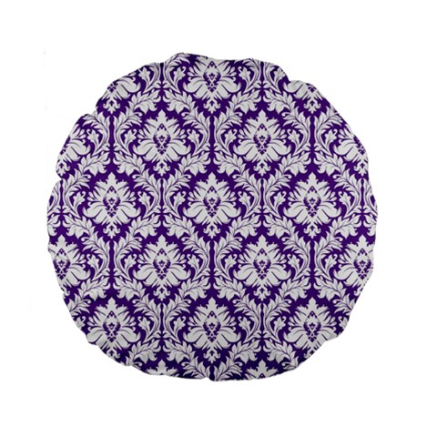 Royal Purple Damask Pattern Standard 15  Premium Round Cushion  from ArtsNow.com Front