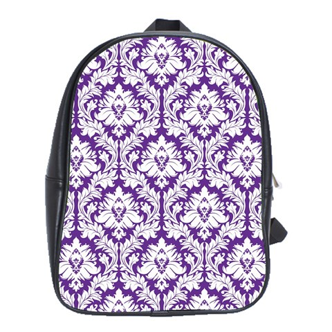 White on Purple Damask School Bag (XL) from ArtsNow.com Front