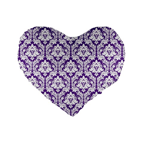 Royal Purple Damask Pattern Standard 16  Premium Heart Shape Cushion  from ArtsNow.com Front