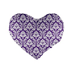 Royal Purple Damask Pattern Standard 16  Premium Heart Shape Cushion  from ArtsNow.com Front