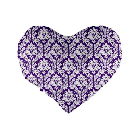 Royal Purple Damask Pattern Standard 16  Premium Heart Shape Cushion  from ArtsNow.com Back