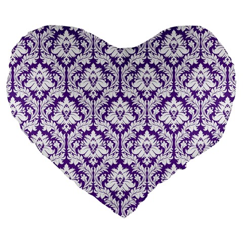 Royal Purple Damask Pattern Large 19  Premium Heart Shape Cushion from ArtsNow.com Front