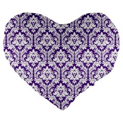 Royal Purple Damask Pattern Large 19  Premium Heart Shape Cushion from ArtsNow.com Front