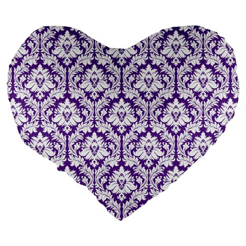 Royal Purple Damask Pattern Large 19  Premium Heart Shape Cushion from ArtsNow.com Back