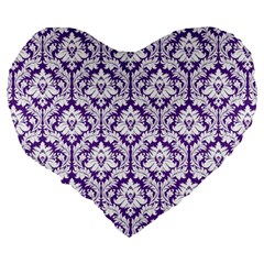 Royal Purple Damask Pattern Large 19  Premium Heart Shape Cushion from ArtsNow.com Back