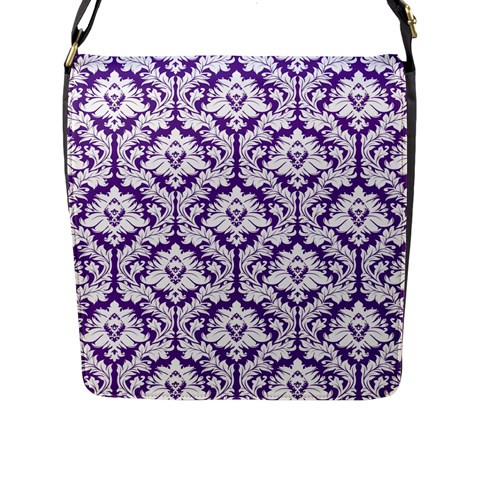 Royal Purple Damask Pattern Flap Closure Messenger Bag (L) from ArtsNow.com Front