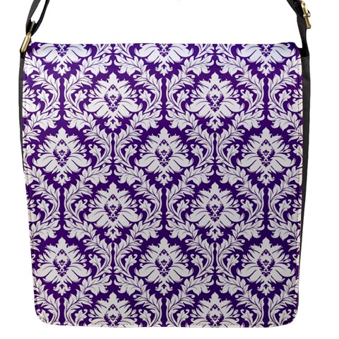 Royal Purple Damask Pattern Flap Closure Messenger Bag (S) from ArtsNow.com Front