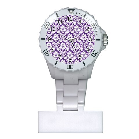 White on Purple Damask Nurses Watch from ArtsNow.com Front