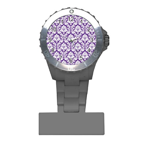 White on Purple Damask Nurses Watch from ArtsNow.com Front