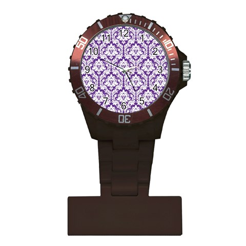 White on Purple Damask Nurses Watch from ArtsNow.com Front