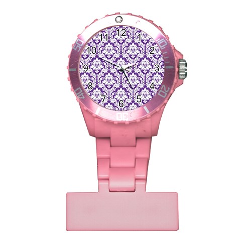 White on Purple Damask Nurses Watch from ArtsNow.com Front