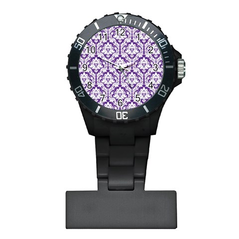 White on Purple Damask Nurses Watch from ArtsNow.com Front