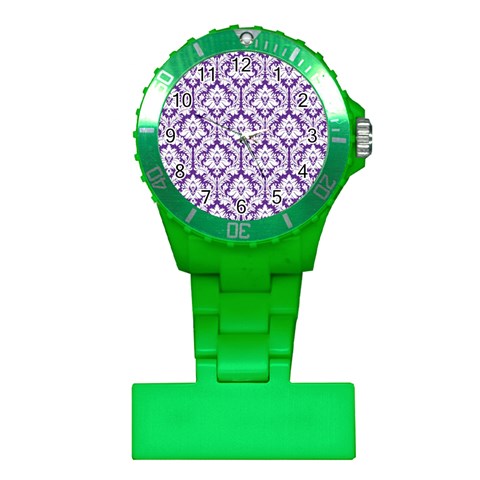 White on Purple Damask Nurses Watch from ArtsNow.com Front