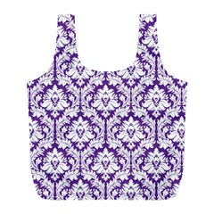 Royal Purple Damask Pattern Full Print Recycle Bag (L) from ArtsNow.com Front