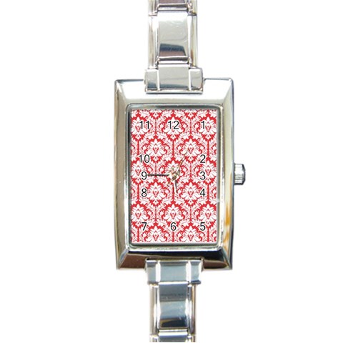 White On Red Damask Rectangular Italian Charm Watch from ArtsNow.com Front