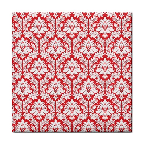 White On Red Damask Ceramic Tile from ArtsNow.com Front