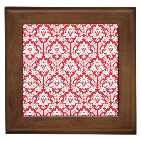 White On Red Damask Framed Ceramic Tile from ArtsNow.com Front