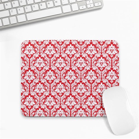 White On Red Damask Small Mouse Pad (Rectangle) from ArtsNow.com Front