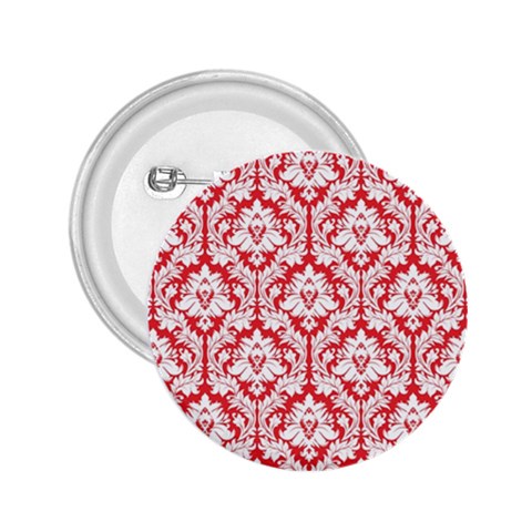 White On Red Damask 2.25  Button from ArtsNow.com Front