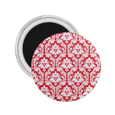 White On Red Damask 2.25  Button Magnet from ArtsNow.com Front