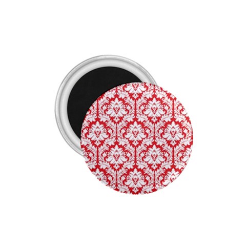 White On Red Damask 1.75  Button Magnet from ArtsNow.com Front