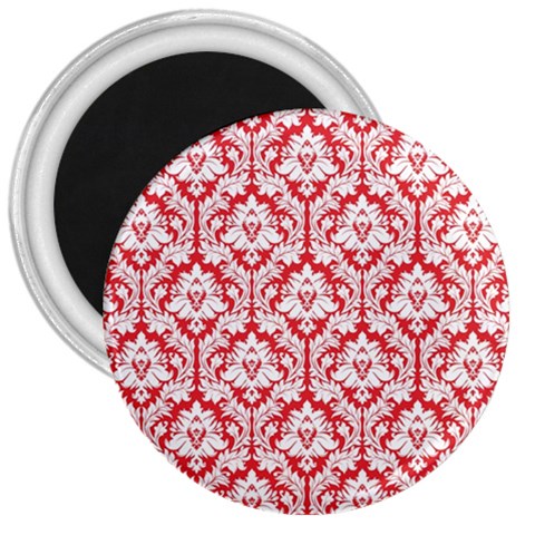 White On Red Damask 3  Button Magnet from ArtsNow.com Front