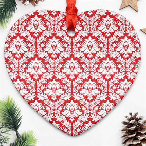 White On Red Damask Heart Ornament from ArtsNow.com Front