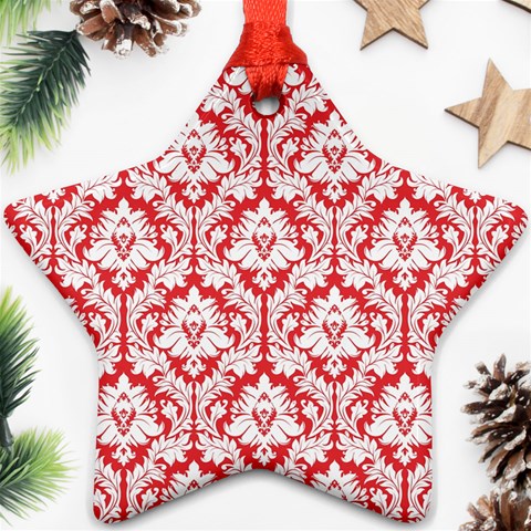 White On Red Damask Star Ornament from ArtsNow.com Front