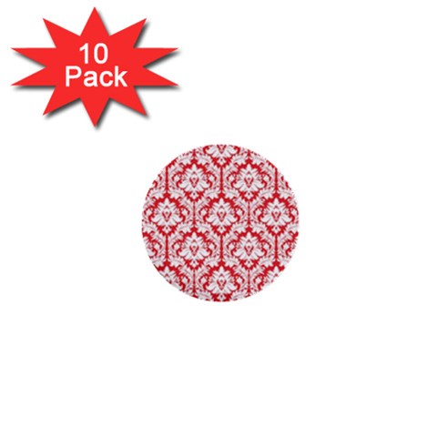 White On Red Damask 1  Mini Button (10 pack) from ArtsNow.com Front