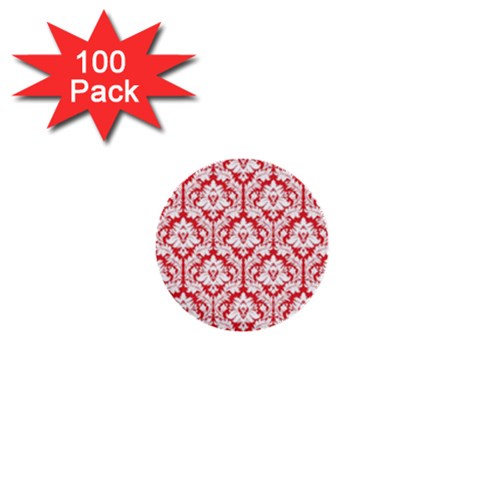 White On Red Damask 1  Mini Button (100 pack) from ArtsNow.com Front