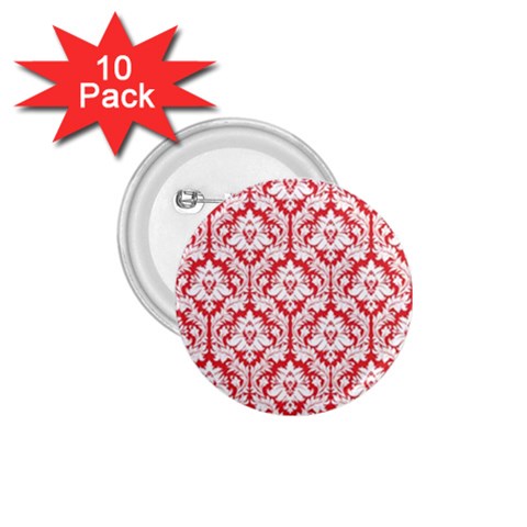 White On Red Damask 1.75  Button (10 pack) from ArtsNow.com Front