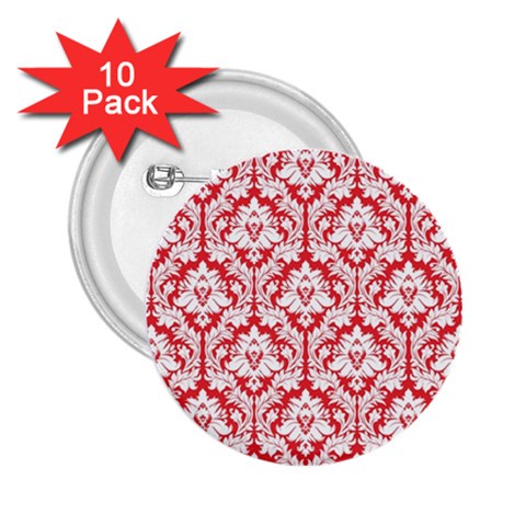 White On Red Damask 2.25  Button (10 pack) from ArtsNow.com Front