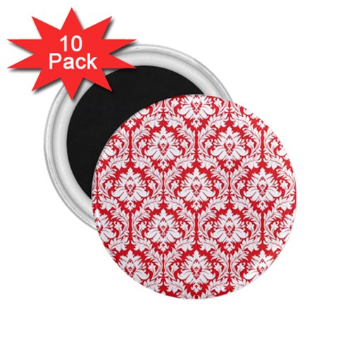 White On Red Damask 2.25  Button Magnet (10 pack) from ArtsNow.com Front