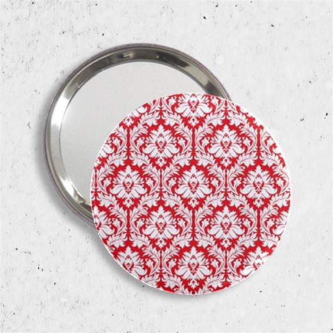 White On Red Damask Handbag Mirror (2.25 ) from ArtsNow.com Front