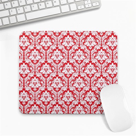 White On Red Damask Large Mouse Pad (Rectangle) from ArtsNow.com Front