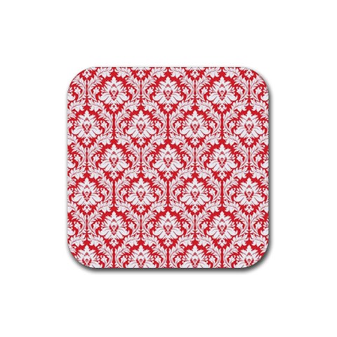 White On Red Damask Drink Coaster (Square) from ArtsNow.com Front