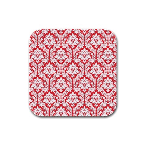 White On Red Damask Drink Coasters 4 Pack (Square) from ArtsNow.com Front