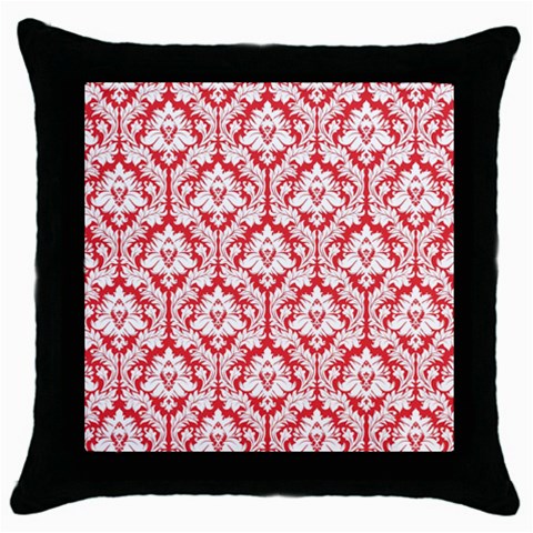 White On Red Damask Black Throw Pillow Case from ArtsNow.com Front