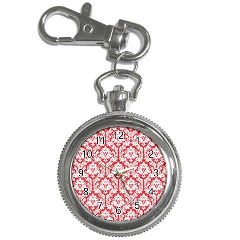 White On Red Damask Key Chain Watch from ArtsNow.com Front