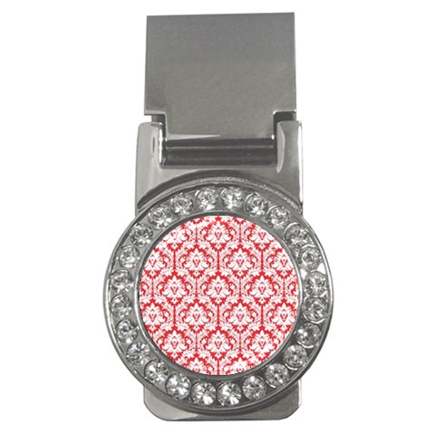 White On Red Damask Money Clip (CZ) from ArtsNow.com Front