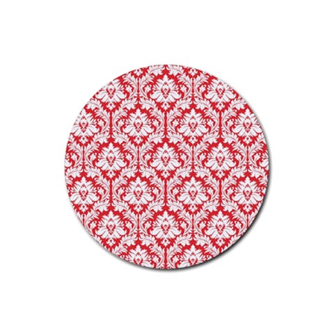 White On Red Damask Drink Coaster (Round) from ArtsNow.com Front