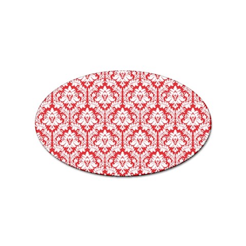 White On Red Damask Sticker (Oval) from ArtsNow.com Front