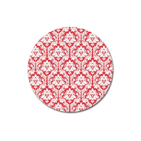 White On Red Damask Magnet 3  (Round) from ArtsNow.com Front