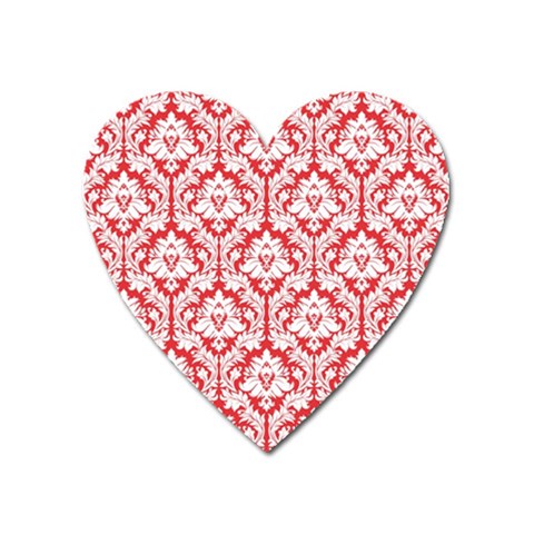 White On Red Damask Magnet (Heart) from ArtsNow.com Front