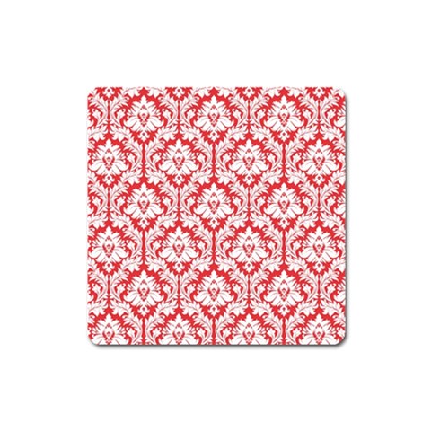 White On Red Damask Magnet (Square) from ArtsNow.com Front