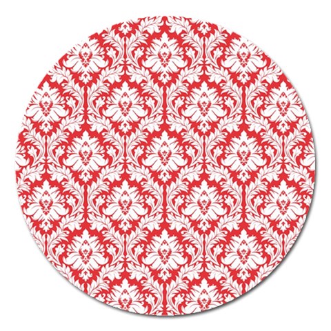 White On Red Damask Magnet 5  (Round) from ArtsNow.com Front