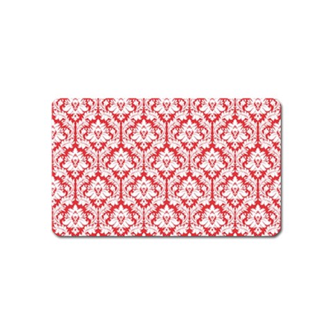 White On Red Damask Magnet (Name Card) from ArtsNow.com Front