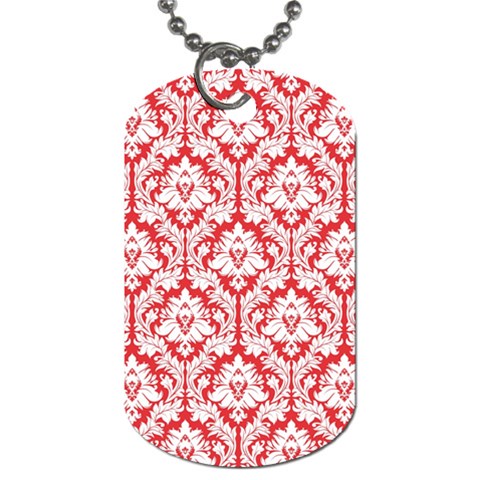 White On Red Damask Dog Tag (One Sided) from ArtsNow.com Front