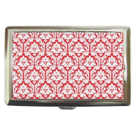 White On Red Damask Cigarette Money Case from ArtsNow.com Front